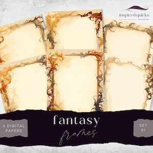 Fantasy Border Pages, Scrolls Ornate Frame, Junk Journal Paper, 6 Digital Collage Sheet, Paper Craft, Scrapbooking Decorative Background