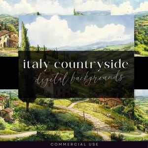 Italy Watercolour Background, Italian Countryside Backdrop, Country Village Scene, Travel Illustration, Mediterranean Landscape Pages