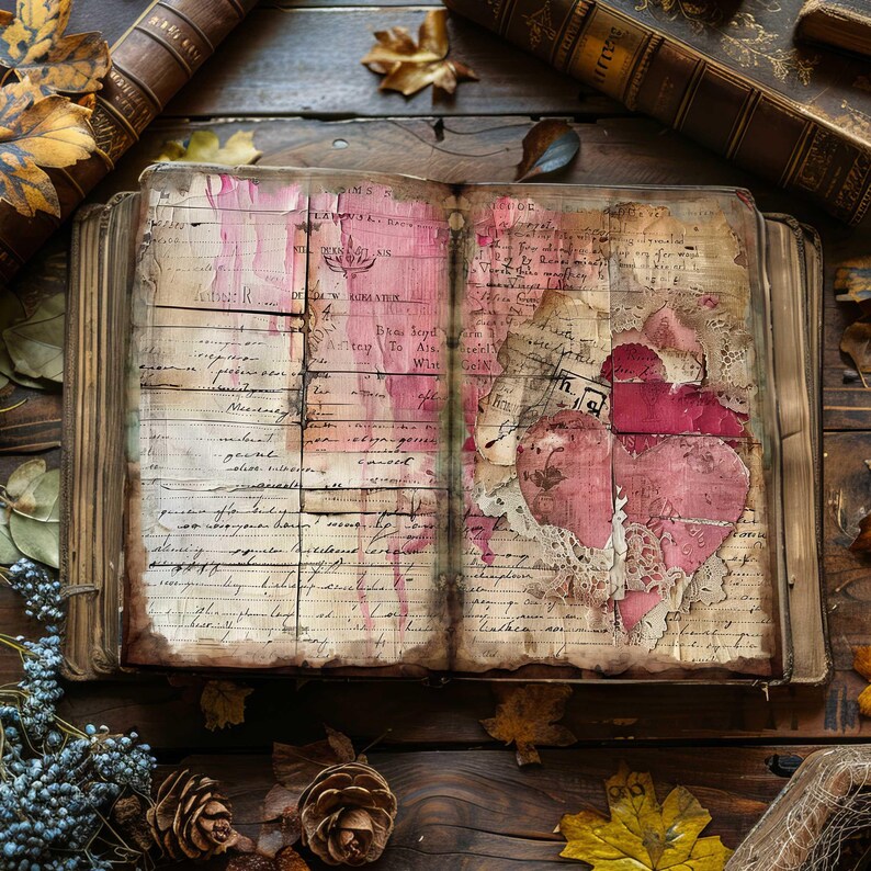 Vintage Love Letters Junk Journal, Hearts 6 Digital Journal Paper, Printable Ephemera, Paper Craft, Collage Sheet 11 x 8.5, Scrapbook Pages image 6