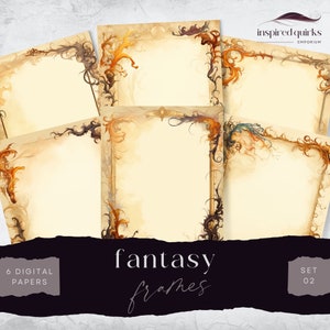 Bordure fantaisie, cadre fleuri, rouleaux de papier journal, 6 feuilles de collage numérique, créations en papier, arrière-plan décoratif scrapbooking