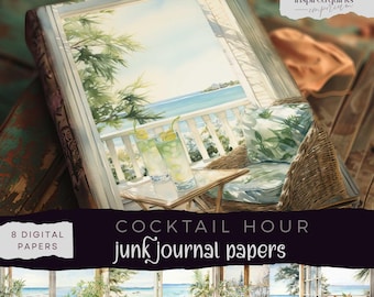 Summer Paradise Junk Journal, Cocktail Hour Digital Journal Paper, Vacation Printable Ephemera, Beach Views Scrapbooking, Collage Page