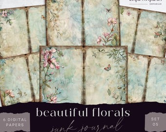 Spring Garden Junk Journal Pages, Vintage Floral 6 Digital Journal Paper, Printable Ephemera, Paper Craft, Collage Sheet 11 x 8.5, Scrapbook