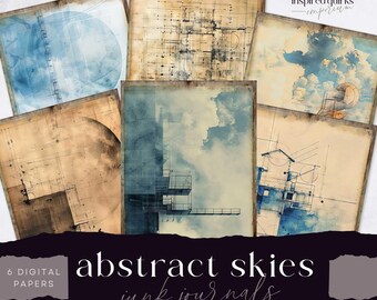 Abstract Skies Junk Journal Pages, Cloudy Days Digital Paper, 6 Digital Journal Page, Weather Ephemera, Paper Craft, Collage Sheet 11 x 8.5