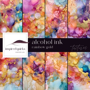 Rainbow Alcohol Ink Texture for Photoshop, Abstract Overlays, Bright Digital Wall Papers, Candy Gold Paint Background, Junk Journal Pages
