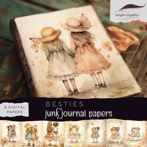 Junk Journal vom Land, besties Digitales Journal Papier, beste Freunde druckbare Ephemera, Vintage hübsche Mädchen Scrapbooking, Collage Seiten