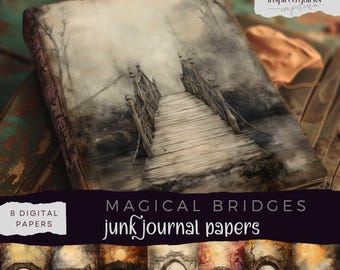 Dark Forest Junk Journal, Vintage Bridges Digital Journal Paper, Woodland Printable Ephemera, Fantasy Scrapbooking, Mystical Collage Page