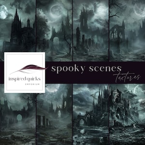 Sfondo spettrale, sfondo scena castello scuro, sovrapposizione illustrativa di mezzanotte, diario spazzatura di Halloween, album di scene oscure, pagine di luna piena