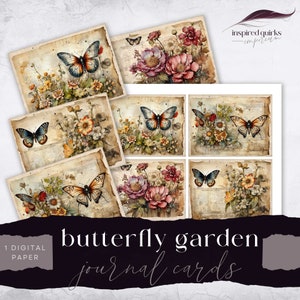 Paquet de cartes de journal indésirable papillon, fleurs éphémères vintage, page numérique de jardin, éphémères imprimables, créations en papier, feuille de collage 8,5 x 11