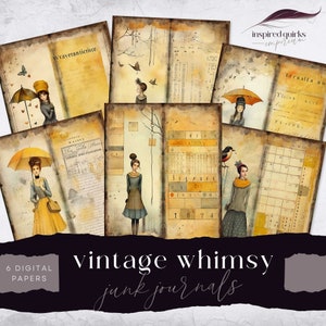Vintage Whimsical Girl Papers, Tall And Skinny Junk Journal Printables, Digital Journal Pages, Quirky Ephemera, Paper Craft, Collage Sheet