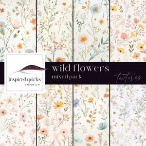 Zomer texturen wilde bloemen, pagina's met heldere bloemen, digitale download, Garden Junk Journal, lente botanische overlay, bloem scrapbooking papers