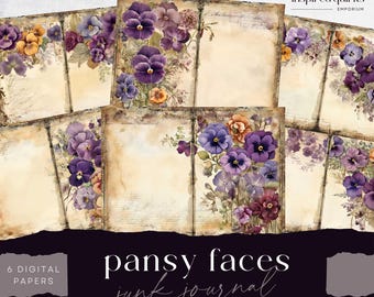 Pansy Junk Journal, Vintage Pansies Papers, 6 Digital Journal Page, Printable Garden Ephemera Paper Craft, Garden Collage Sheet 11 x 8.5