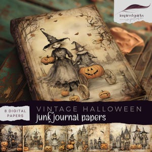 Victorian Halloween Junk Journal, Pumpkins Digital Paper, Vintage Witches Junk Journal Printable Pages, Spooky Parade Scrapbooking, Collage