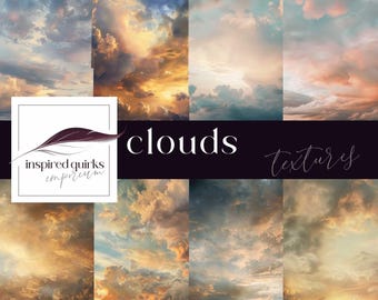 Clouds Digital Backdrop, Sunset Junk Journal Paper, Blue Skies Background, Daytime Overlay Page, Beautiful Photo Scene, Studio Scene Texture
