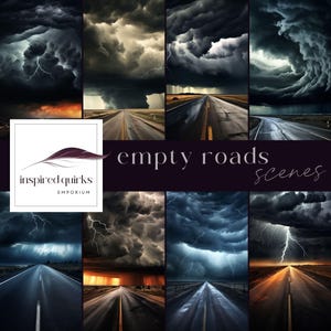 Road Digital Backdrop, Wind Storm Highway Scene Background, Artist Illustrative Stormy Overlay, Night Junk Journal, Dark Clouds Scrapbooking