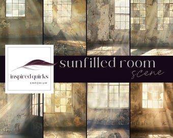 Sunny Grunge Studio Backdrop, Old Wall Digital Background, Urban Overlay, Photoshop Texture, Abandoned Room Illustration, Junk Journal JPG