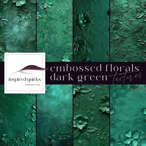 Green Embossed Floral Textures, Flower Papers, Digital Wedding Invite Graphics, Garden Junk Journal Page, Gotic Invitation Illustration