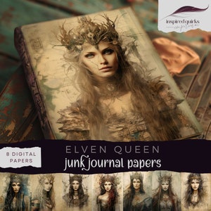 Elven Junk Journal, Elf Queen Digital Journal Paper, Fantasy Printable Ephemera, Woodland Magic Scrapbooking, Mystical Forest Collage Page