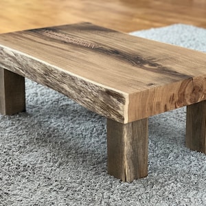 Live Edge Solid Oak Coffee Table, Reclaimed Wood Coffee Table with Copper Inlays, Rustic Oak Coffee Table,  Japandi Furniture