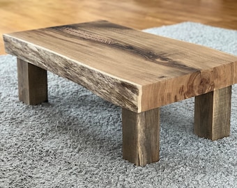 Mesa de centro de roble macizo Live Edge, mesa de centro de madera recuperada con incrustaciones de cobre, mesa de centro de roble rústico, muebles Japandi