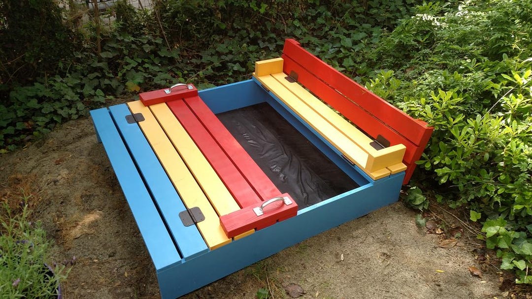 Sandbox With Seats Diy Plans, Bench Sandbox Build Plans, Kids Garden ...