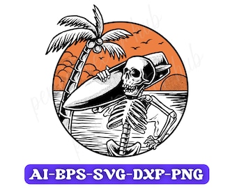 Surfer Skeleton Svg, Funny Skeleton Svg, Summer Skeleton Svg, Shirt Design, Skull Svg, Png, Summer Svg, Summer Shirt Design