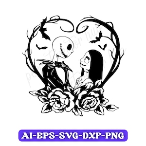 Jack and Sally SVG, Jack Skellington Nightmare Svg Png Dxf Eps, Halloween Digital Download, Couple Love Skeleton Cut File, Cricut File