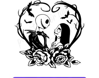 Jack and Sally SVG, Jack Skellington Nightmare Svg Png Dxf Eps, Halloween Digital Download, Couple Love Skeleton Cut File, Cricut File