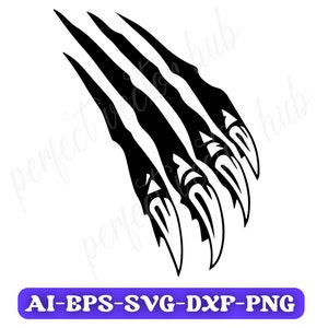 Könnte beinhalten: Schwarze und weiße Silhouette einer Reihe scharfer Krallen, die einer Monster- oder Tierpfote ähneln.