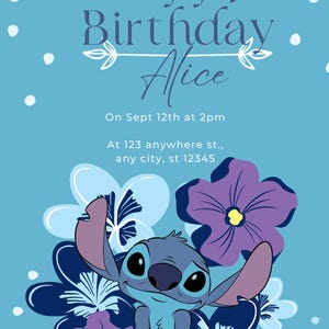 Invitación de Stitch / Invitación para cumpleaños / Invitación customizable bajo pedido