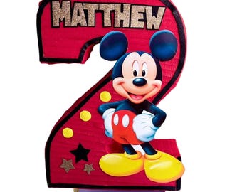 Piñata de Mickey Mouse con número / Decoración para fiesta de cumpleaños de Disney