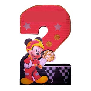 Piñata Mickey Superpiloto 26” | Personalizada con nombre y edad | Fiesta temática Disney | Rojo, negro y blanco | Incluye palo