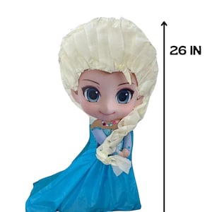 Piñata Elsa 26” | Fiesta temática Frozen | Celeste y blanco | Incluye palo