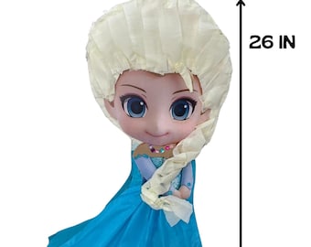 Piñata Elsa 26” / Fiesta temática Frozen / Celeste y blanco / Incluye palo