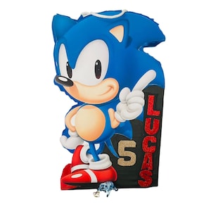 Piñata Sonic the Hedgehog | Azul, Blanco y Rojo | Fiesta Gamer de Velocidad | Varios Tamaños