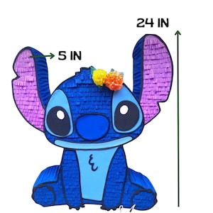 Piñata Stitch 24” | Fiesta temática Lilo & Stitch | Azul | Incluye palo
