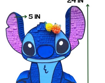 Piñata Stitch 24” | Fiesta temática Lilo & Stitch | Azul | Incluye palo
