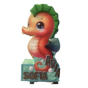 Piñata Caballito de Mar | Fiesta Temática Marina | Personalizada | Naranja, Verde y Azul