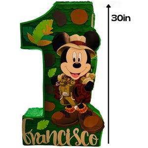 PINATA MICKEY SAFARI Número 1 / Pinata para cumpleaños / Pinata fiesta de Mickey Mouse / Pinata personalizada