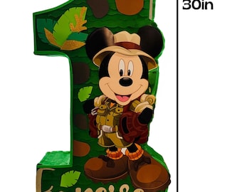 PINATA MICKEY SAFARI Numero 1 / Pinata para cumpleaños / Pinata fiesta de Mickey Mouse / Pinata personalizada