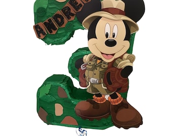 Pinhata personalizada do Mickey Safari | Decoração para festa com tema de selva