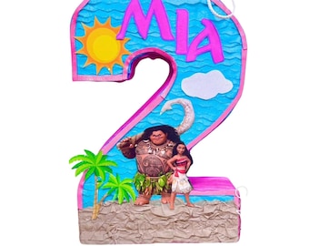 Piñata Moana Disney / Azul Océano y Rosa Tropical / Varios Tamaños