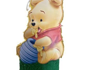 Piñata do Ursinho Pooh | Amarela e Vermelha | Personalizável com nome