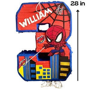 Piñata Spiderman 28” | Personalizada con nombre y edad | Fiesta temática superhéroes | Rojo y azul | Incluye palo