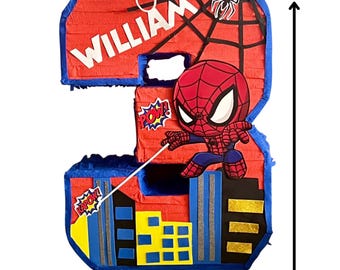 Personalized Spiderman Number Piñata | 28" Superhero Theme