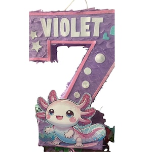 Piñata Ajolote Kawaii | Blanca y Morada | Temática Acuática | Varios Tamaños