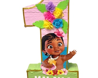 PINATA MOANA BEBE cumpleaños numero 1, 30 in / Piñata para fiesta infantil / Birthday party decoration / One year old / first birthday