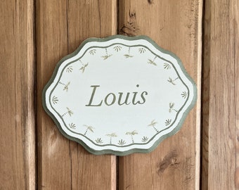 Personalised Bespoke Hand-painted Scalloped Room Name Plaque | Vintage Tropical Palm Trees| For Bedroom, Nursery, Playroom