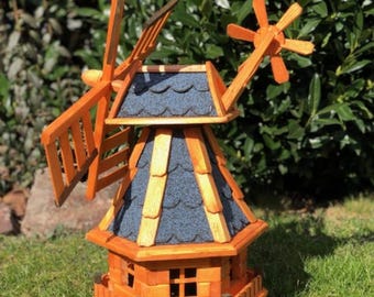 thumbnail image 2 of DARLUX Hexagonal Garden Windmill – XXL Wooden With Ball Bearing, Brown And Blue, 120cm Tall (Approx. 7.6kg) 2 of 6