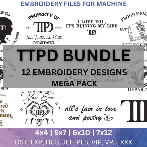 ttpd embroidery bundle design tortured poet embroidery machine swiftie bundle embroidery pattern ttpd pack album embroidery file taytay ttpd