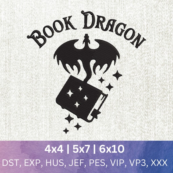 book dragon embroidery for booklover embroidery design fantasy book pattern dragon embroidery file bookish machine embroidery booklover pes